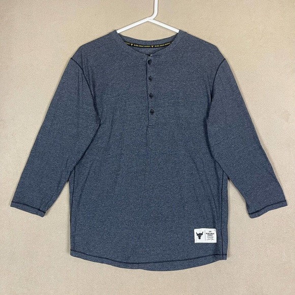Under Armour Project Rock T-Shirt Adult Medium Gray 3/4 Sleeve Henley Loose Mens - Picture 1 of 9